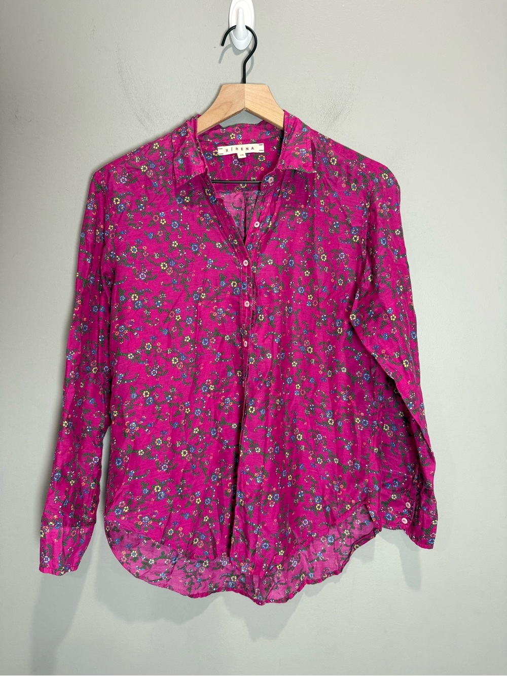 Xirena Pink Floral Cotton Button Down Shirt XS Boho Cottagecore